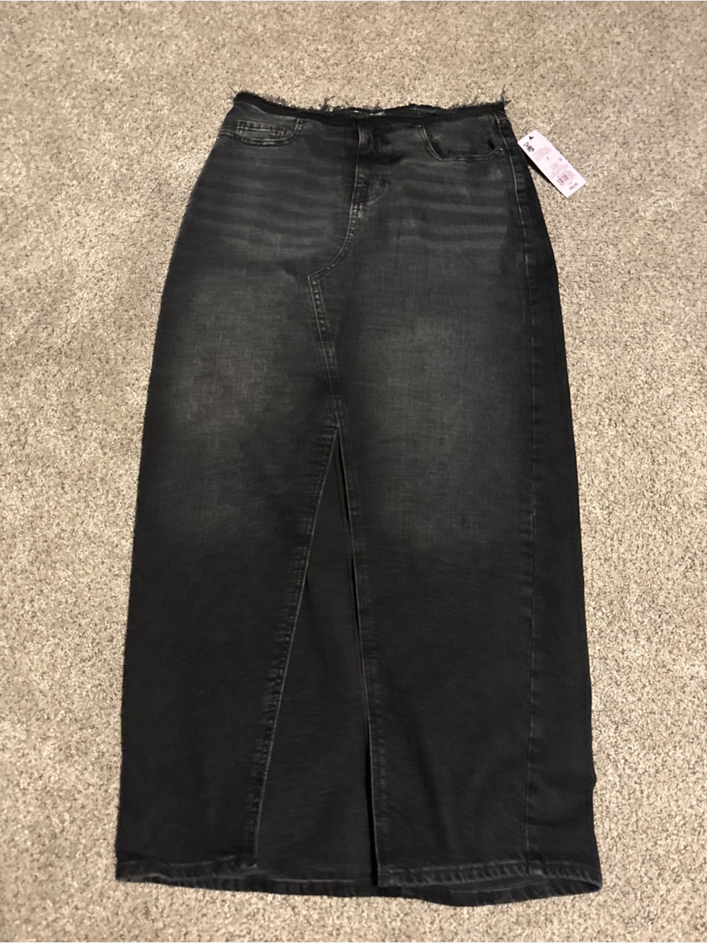 wild fable Black High-Rise Midi Denim Skirt with Front Center Slit